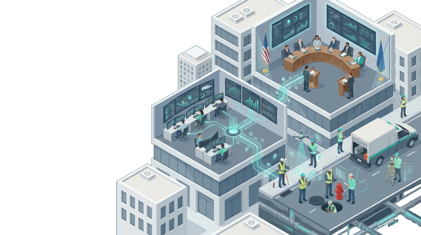 Unified utility operations view connecting asset data, field crews, and management visibility.