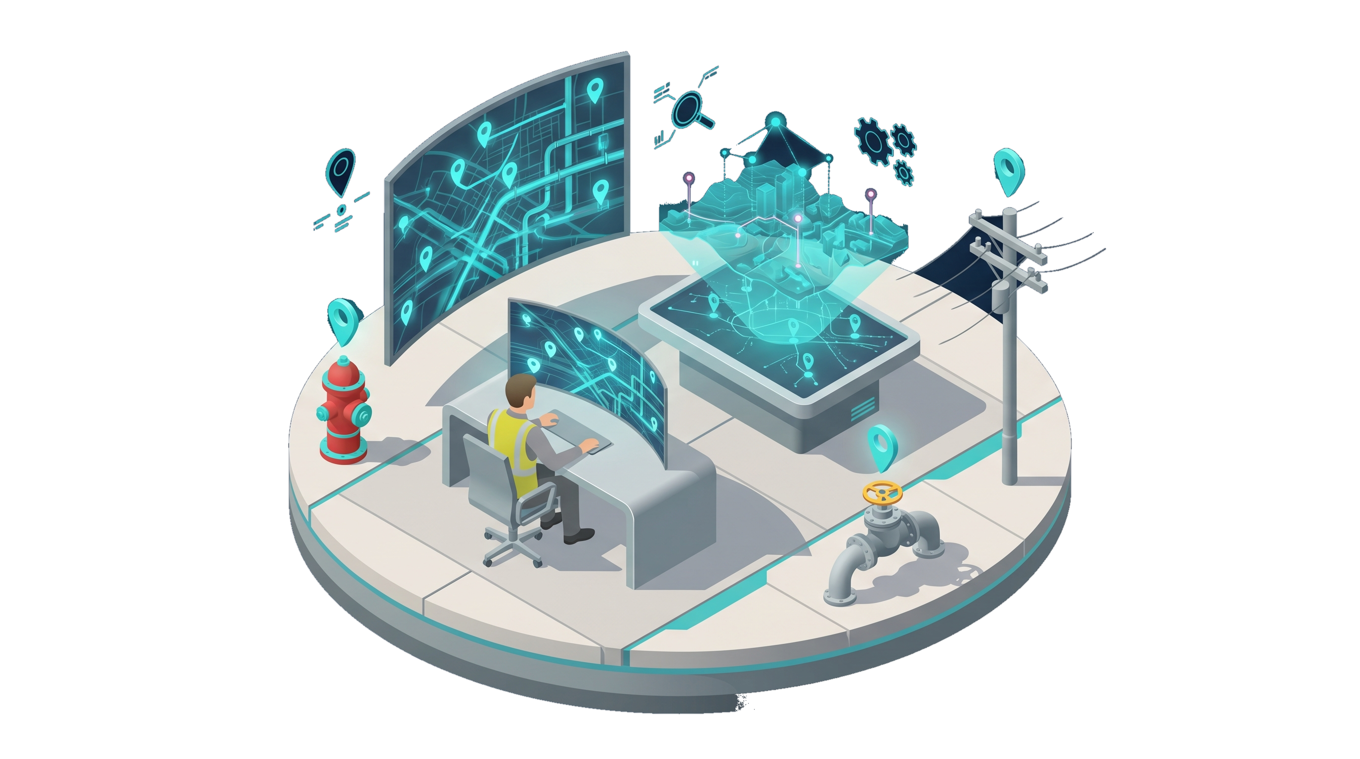 Illustration of asset, location, and GIS map records connected in AssetCore